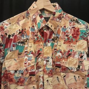 Vintage Panhandle Slim Shirt Men's Medium 15 15.5 America Indian Print. RARE